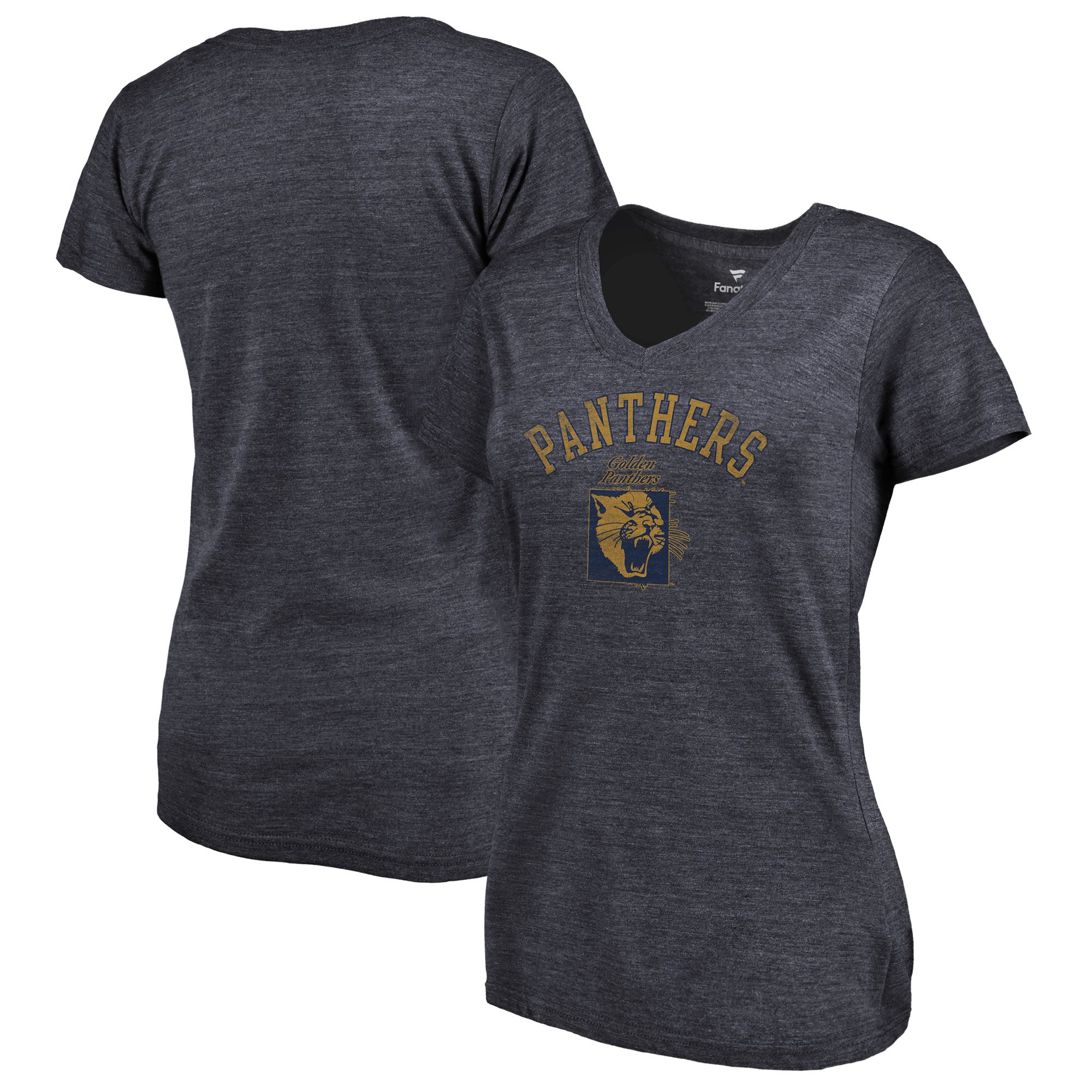 2020 NCAA Fanatics Branded FIU Panthers Women Navy Vault Arch over Logo TriBlend VNeck TShirt